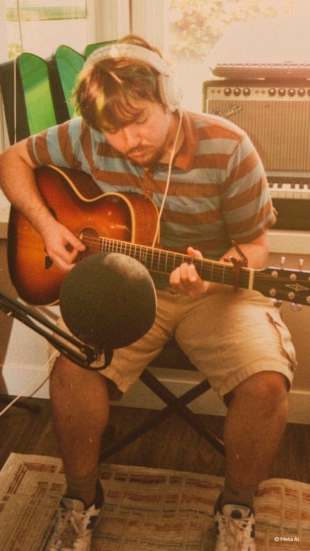 A guitarist recording an acoustic part